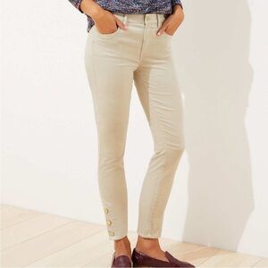 Loft Velvet Button Hem Skinny Pants 6 Cream